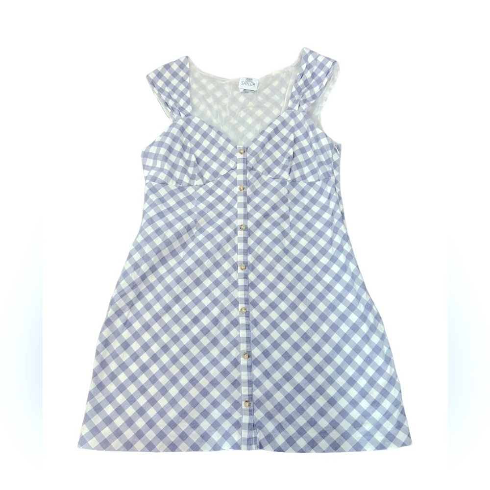 Saylor Hadleigh Lavender & White Gingham Mini Dress Preppy Cottagecore 90s Sz XL - Picture 4 of 15